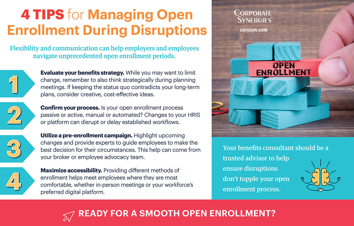 Avoid toppling your employee benefits strategy when conducting open enrollment during disruptions | Corporate Synergies