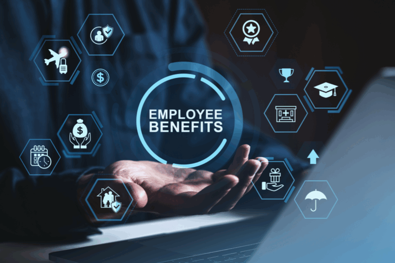 Icons float above a man’s hands to signify the hidden ROI in employee benefits| Corporate Synergies