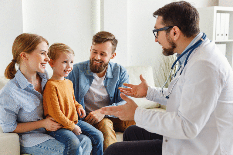 A family seeking intentional healthcare sits to discuss concerns with a new provider |Corporate Synergies